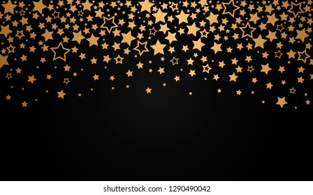 Abstract texture of the night sky with falling golden stars. vector illustration on black background