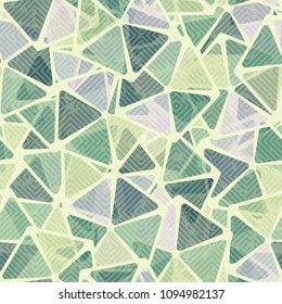 Abstract texture. Pentagons with transparent colored windows. Fashionable pattern for clothes, walls and other design.  On the surface, a diagonal grid with damages.