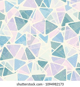 Abstract texture. Pentagons with transparent colored windows. Fashionable pattern for clothes, walls and other design.  On the surface, a diagonal grid with damages.
