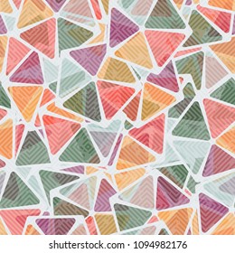 Abstract texture. Pentagons with transparent colored windows. Fashionable pattern for clothes, walls and other design.  On the surface, a diagonal grid with damages.