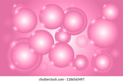 Abstract texture of pink smooth three-dimensional balls of circles of bubbles eggs of smooth unusual beautiful luminous light air. The background. Vector illustration.