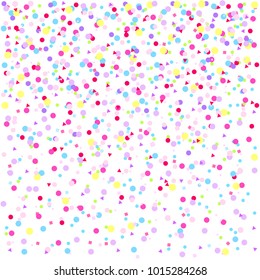 Abstract texture with random falling geometric elements. Geometrical background with confetti. Pattern for design. Pretty colors. Print for polygraphy, posters, t-shirts and textiles. Greeting cards