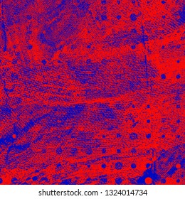 Abstract texture of red and blue paint. Vector background of paint strokes with a dry brush. Vintage grunge style pattern
