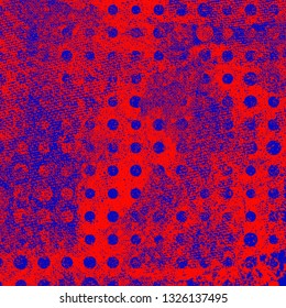 Abstract texture of red and blue paint. Vector background of paint strokes with a dry brush. Vintage grunge style pattern