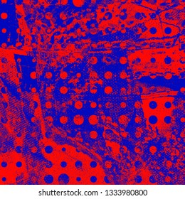 Abstract texture of red and blue paint. Vector background of paint strokes with a dry brush. Vintage grunge style pattern