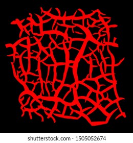 Abstract texture of a  red thorn bush on a black background
