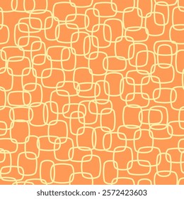 Abstract texture - seamless dress fashion pattern. Intersecting intertwined line art jumble of geometric shapes. Vector pattern retro fabric print. Yellow and Orange.