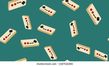 Abstract texture, seamless pattern from the dull isometric volumetric game joysticks, manipulators with buttons for computer video games and game consoles. The background. Vector illustration.