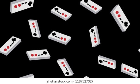 Abstract texture, seamless pattern from the dull isometric volumetric game joysticks, manipulators with buttons for computer video games and game consoles. The background. Vector illustration.