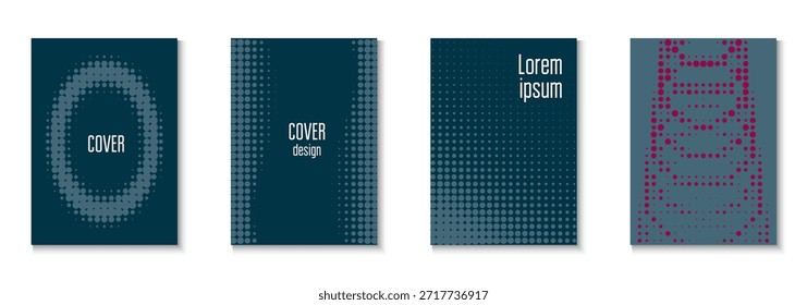 Abstrakter Textursatz. Farbkreise auf Memphis-Layout. Dynamischer Rahmen für die jährliche Einladung. Partyflyer. Minimalistische Punktabdeckung. Geometrisches Halbtonmuster. Trendy abstrakte Textur