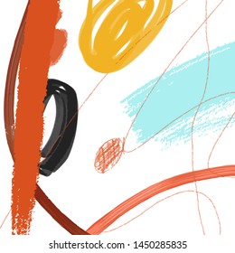 Abstract texture with shapes, brush. Unusual freehand contemporary composition. Trendy colorful design background for banner, poster, print, card. Creative artwork