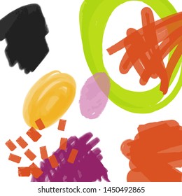 Abstract texture with shapes, brush. Unusual freehand contemporary composition. Trendy colorful design background for banner, poster, print, card. Creative artwork