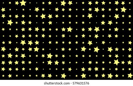 Abstract Texture with Small Yellow Stars on Black Background. Simple Pattern.