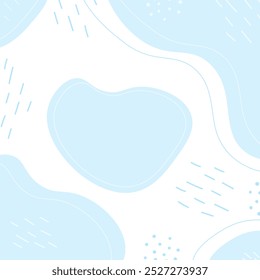 Abstract texture spots with stroke, dots and wave lines in trendy monochrome blue with Copy space