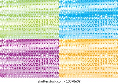 Abstract texture spotted backgrounds with waves and rings. Four different colors patterns.