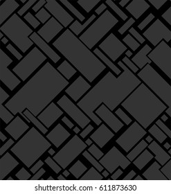 Abstract texture from squares in gray colors a seamless pattern on a black background.