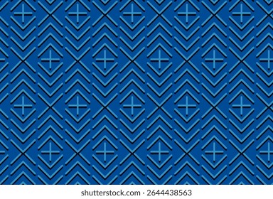 Abstract texture squares and line design on a blue background in a seamless repeat pattern  - Illustration Vector