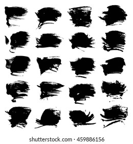 Abstract texture strokes thick black gouache paint big set isolated on a white background