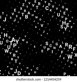 Abstract texture with white letters. Vector black background made of alphabet symbols for posters, web sites, web pages, business cards, postcards, interior design.