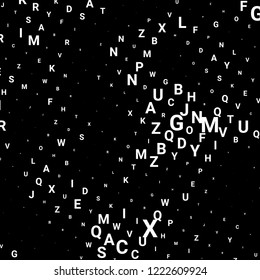 Abstract texture with white letters. Vector black background made of alphabet symbols for posters, web sites, web pages, business cards, postcards, interior design.