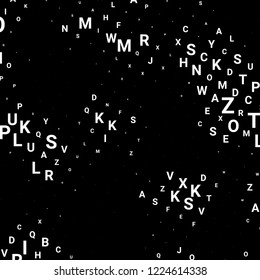 Abstract texture with white letters. Vector black background made of alphabet symbols for posters, web sites, web pages, business cards, postcards, interior design.
