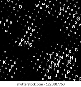 Abstract texture with white letters. Vector black background made of alphabet symbols for posters, web sites, web pages, business cards, postcards, interior design.