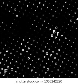 Abstract texture with white letters. Vector black background made of alphabet symbols for posters, web sites, web pages, business cards, postcards, interior design.