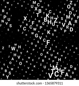 Abstract texture with white letters. Vector black background made of alphabet symbols for posters, web sites, web pages, business cards, postcards, interior design.