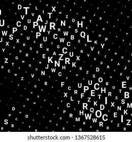 Abstract texture with white letters. Vector black background made of alphabet symbols for posters, web sites, web pages, business cards, postcards, interior design.