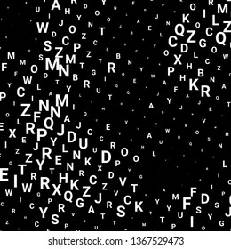 Abstract texture with white letters. Vector black background made of alphabet symbols for posters, web sites, web pages, business cards, postcards, interior design.