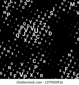 Abstract texture with white letters. Vector black background made of alphabet symbols for posters, web sites, web pages, business cards, postcards, interior design.