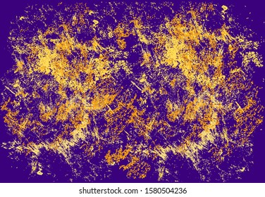 Abstract texture with yellow paint brushes and purple background