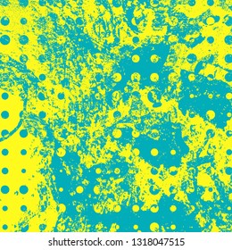 Abstract texture of yellow and turquoise paint. Vector background of paint strokes with a dry brush. Vintage grunge style pattern