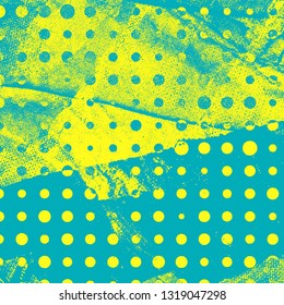 Abstract texture of yellow and turquoise paint. Vector background of paint strokes with a dry brush. Vintage grunge style pattern