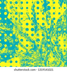 Abstract texture of yellow and turquoise paint. Vector background of paint strokes with a dry brush. Vintage grunge style pattern