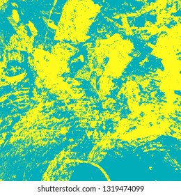 Abstract texture of yellow and turquoise paint. Vector background of paint strokes with a dry brush. Vintage grunge style pattern