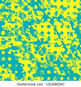 Abstract texture of yellow and turquoise paint. Vector background of paint strokes with a dry brush. Vintage grunge style pattern