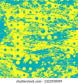 Abstract texture of yellow and turquoise paint. Vector background of paint strokes with a dry brush. Vintage grunge style pattern