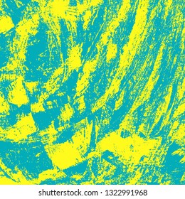 Abstract texture of yellow and turquoise paint. Vector background of paint strokes with a dry brush. Vintage grunge style pattern