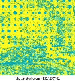 Abstract texture of yellow and turquoise paint. Vector background of paint strokes with a dry brush. Vintage grunge style pattern