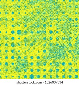 Abstract texture of yellow and turquoise paint. Vector background of paint strokes with a dry brush. Vintage grunge style pattern