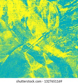 Abstract texture of yellow and turquoise paint. Vector background of paint strokes with a dry brush. Vintage grunge style pattern