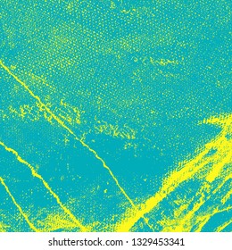 Abstract texture of yellow and turquoise paint. Vector background of paint strokes with a dry brush. Vintage grunge style pattern
