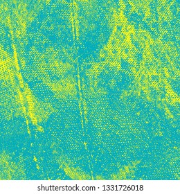 Abstract texture of yellow and turquoise paint. Vector background of paint strokes with a dry brush. Vintage grunge style pattern