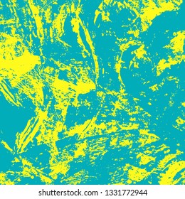 Abstract texture of yellow and turquoise paint. Vector background of paint strokes with a dry brush. Vintage grunge style pattern