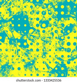 Abstract texture of yellow and turquoise paint. Vector background of paint strokes with a dry brush. Vintage grunge style pattern