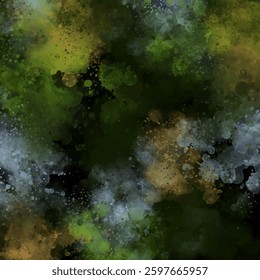 Abstract textured background with watercolor effect and splashed drops on black. Dynamic, deep and rich background. Tracing