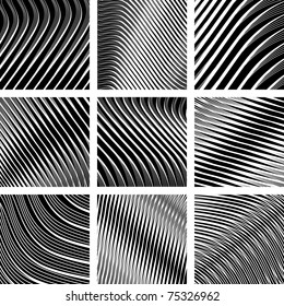 Abstract textured backgrounds in op art design. No gradient. Vector set.