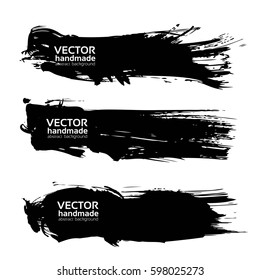 Abstract textured big long black strokes isolated on white background
