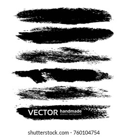 Abstract textured big long thick strokes and prints black paint isolated on a white background